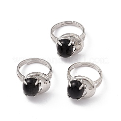 Gemstone Oval with Crescent Adjustable Ring&nbsp;RJEW-P041-02P
