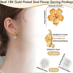 4 Pair Brass Stud Earring Findings&nbsp;KK-BBC0020-02