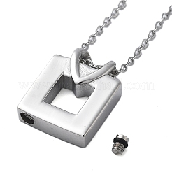 304 Stainless Steel Heart Square Urn Ashes Necklaces&nbsp;STAS-Z106-07P