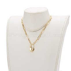 Brass Micro Pave Clear Cubic Zirconia Heart Padlock Pendant Necklaces&nbsp;NJEW-JN03419