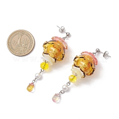 Jellyfish 304 Stainless Steel Shell Pearl Dangle Stud Earrings&nbsp;EJEW-TA00773-03