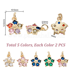 10Pcs 5 Colors Brass Clear Cubic Zirconia Pendants&nbsp;ZIRC-PH0001-49