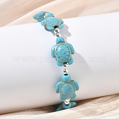 Synthetic Turquoise & Non-magnetic Hematite Beads Stretch Bracelets for Women Men&nbsp;BJEW-JB13729-01