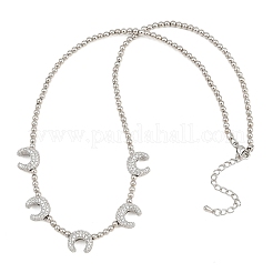 Brass Micro Pave Clear Cubic Zirconia Double Horn and Round Beaded Necklaces&nbsp;KK-CBA4547-06P