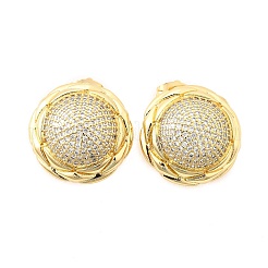 Brass Clear Cubic Zirconia Flat Round Stud Earrings&nbsp;EJEW-C147-06G
