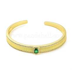 Brass Pave Green Cubic Zirconia Open Cuff Bangles for Women&nbsp;BJEW-M312-01A-G