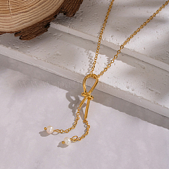 Minimalist Stainless Steel and Water Drop Natural Freshwater Pearl Knot Tassel Pendant Necklaces for Women&nbsp;DX0351-1
