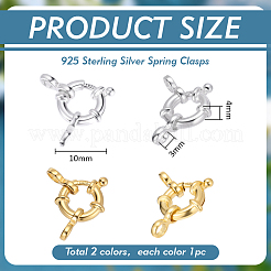 2Pcs 2 Colors 925 Sterling Silver Spring Ring Clasps&nbsp;STER-PH0005-20