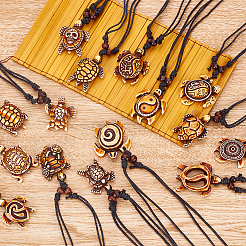 15Pcs 15 Styles Tortoise Resin Pendant Necklaces Set with Adjustable Cotton Cords&nbsp;NJEW-AN0001-51B