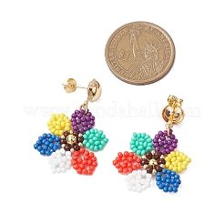 Glass Seed Bead Flower Dangle Stud Earrings for Women&nbsp;EJEW-MZ00268