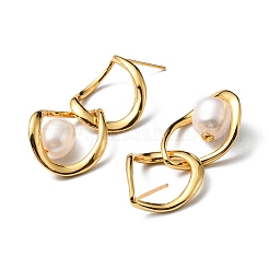 Natural Pearl Beaded Twist Teardrop Dangle Stud Earrings&nbsp;EJEW-P229-02G