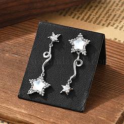 Star Brass Clear Cubic Zirconia Stud Earrings&nbsp;EJEW-D301-01P