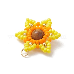 Natural Tiger Eye Glass Seed Beaded Pendants&nbsp;PALLOY-MZ00280