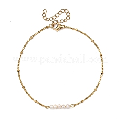 Natural Pearl Beaded 304 Stainless Steel Satellite Chain Anklets for Women&nbsp;AJEW-AN00831