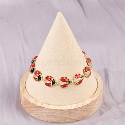 Brass Micro Pave Clear Cubic Zirconia with Enamel Red Ladybug Link Chain Bracelets for Women&nbsp;BJEW-L707-02G