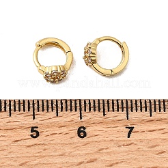 Flat Round Brass Micro Pave Clear Cubic Zirconia Hoop Earrings&nbsp;EJEW-H170-02G