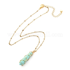 Double Pointed Synthetic Turquoise Pendant Necklace&nbsp;NJEW-JN03720-01