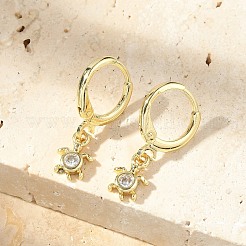 Tortoise Brass Micro Pave Clear Cubic Zirconia Hoop Earrings&nbsp;EJEW-D311-008G