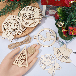 4 Sets 4 Styles Christmas Unfinished Wood Pendant Decorations&nbsp;WOOD-SC0001-87