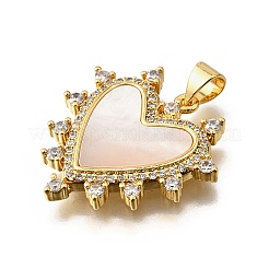 Brass Micro Pave Cubic Zirconia Shell Pendants&nbsp;KK-D328-27G-C