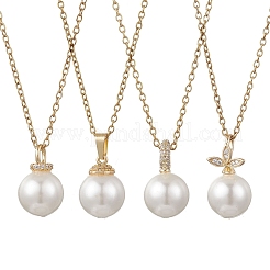 4Pcs 4 Styles White Round Shell Pearl Pendant 304 Stainless Steel Cable Chain Necklaces for Women&nbsp;NJEW-JN05969
