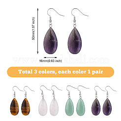 4 Pairs 4 Styles Natural Mixed Stone Teardrop Dangle Earrings with Steel Iron Pins for Women&nbsp;EJEW-FI0003-18