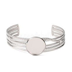 304 Stainless Steel Multi-strand Cuff Bracelet Blanks with Flat Round Bezel Settings&nbsp;SA-CBA4160-01C-P