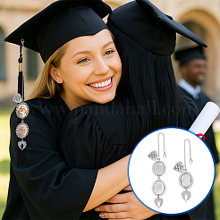 2Pcs 2 Styles Brass & Alloy Heart Wing Graduation Tassel Memorial Photo Charms&nbsp;HJEW-PH02195-01