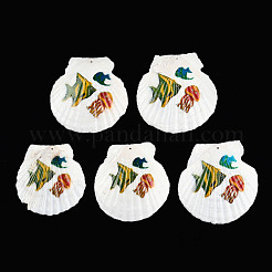 Printed Natural Freshwater Shell Big Pendants&nbsp;SHEL-N032-235-06