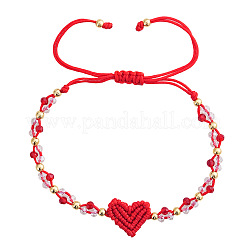 Valentine's Day Round Brass & Glass Beads Braided Bead Bracelets&nbsp;XT1729-2