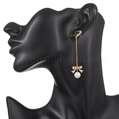 Bowknot with Heart 304 Stainless Steel Shell Pearl Dangle Stud Earrings&nbsp;EJEW-JE06825
