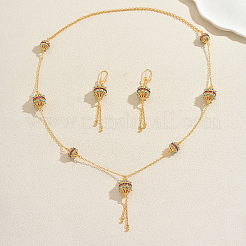 Bohemian Lantern Tassels Brass Earrings & Necklaces Set for Wedding and Party&nbsp;DF0929