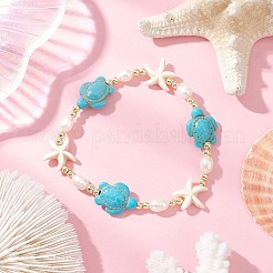 2Pcs Turtle and Starfish Synthetic Turquoise Beads & Natural Cultured Freshwater Pearl Beads Bracelets for Women&nbsp;BJEW-JB12046