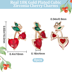 8Pcs Brass Dark Red & Green Cubic Zirconia Pendants&nbsp;ZIRC-BBC0001-98
