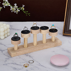 5-Slot PU Leather Round Tiered Ring Organizer Display Stands with Wooden Base&nbsp;RDIS-WH0001-39B