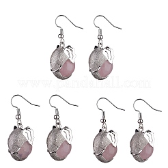 Natural Rose Quartz Elephant Head Dangle Earrings&nbsp;EJEW-A092-07P-10