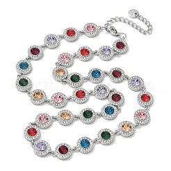 304 Stainless Steel Full Rhinestone Flat Round Link Chain Necklaces for Women&nbsp;SA-CBABBEA-02P-02