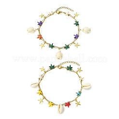 2Pcs 2 Styles Ocean Dyed Synthetic Turquoise Starfish Link Chain Anklets&nbsp;AJEW-AN00818