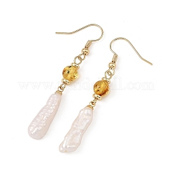 Natural Amber & Baroque Pearl Keshi Pearl Dangle Earrings&nbsp;EJEW-JE07360-02