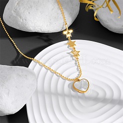 304 Stainless Steel Pave Natural Shell Star Heart Pendant Necklaces&nbsp;FS-WG20D57-01