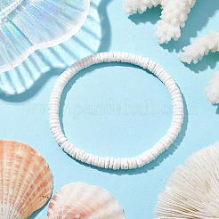 Disc Natural Shell Beaded Stretch Bracelets for Women&nbsp;BJEW-JB10312-01