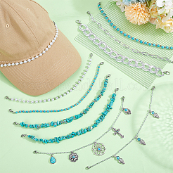 10Pcs Aluminum & Synthetic Turquoise & Plastic Pearl Beads Baseball Cap Chains&nbsp;HJEW-HY00072