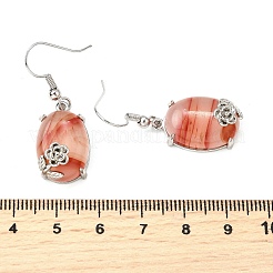 Oval with Flower Brass Dangle Earrings&nbsp;EJEW-XCP0001-15