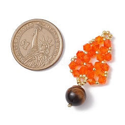 Natural Tiger Eye & Glass Seed Beaded Woven Pendants&nbsp;PALLOY-MZ00364-05