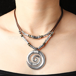Bohemian Vortex Alloy Pendant Waxed Cord Double Layered Necklaces for Women&nbsp;FS-WGC1D93-01