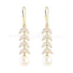 Leaf Brass Micro Pave Clear Cubic Zirconia Dangle Earrings&nbsp;EJEW-C172-03G