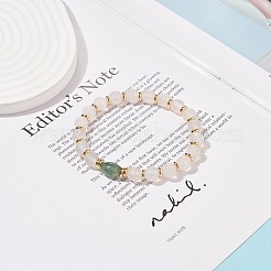 Natural Moss Agate Oval & White Agate Beaded Stretch Bracelet&nbsp;BJEW-JB08696