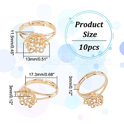 10Pcs Adjustable Brass Filigree Ring Settings&nbsp;KK-NB0003-03