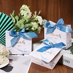 Marble Print Paper Candy Box with Cornflower Blue Polyester Ribbon&nbsp;CON-WH0106-06
