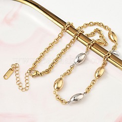 Two Tone 304 Stainless Steel Oval Link Chain Necklaces for Women&nbsp;NJEW-A074-07GP